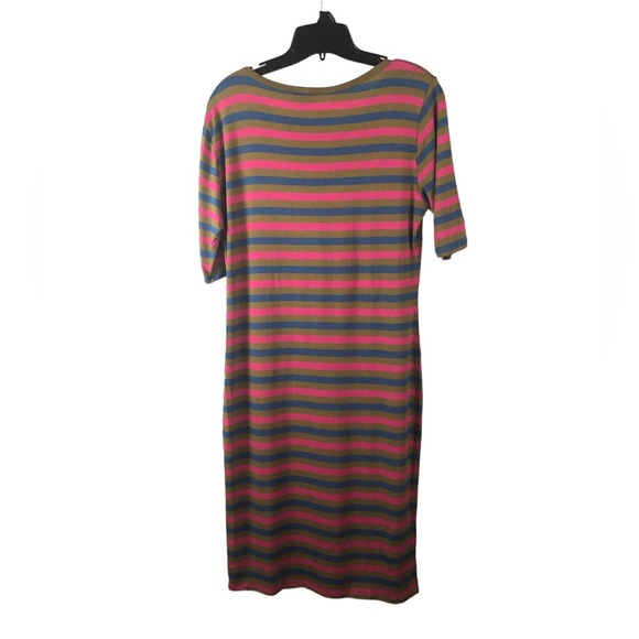 DRESS - NWT Women's LuLa Roe Multicolored Striped "Julia" T-Shirt Dress. Size L - Picture 2 of 13